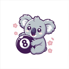 Obraz premium Koala Holding Eight Ball Cute Cartoon Mascot for Billiards and Games