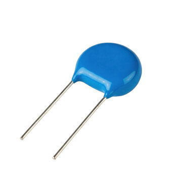 Blue ceramic disc capacitor an electronic component for storing electrical energy in a circuit