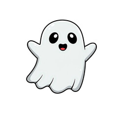 Fototapeta premium Cute ghost cartoon character waving with a happy expression a friendly halloween mascot