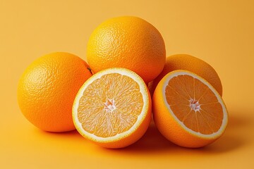 half fresh orange on orange color background.	