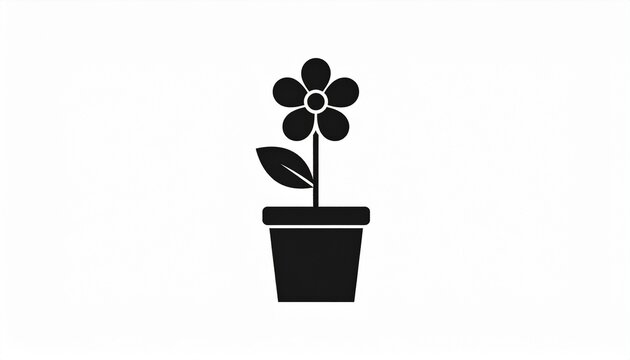 Fototapeta Minimalist black and white graphic illustration of a potted flower, embodying themes of growth, natural beauty, and simple life in a clean, iconic design