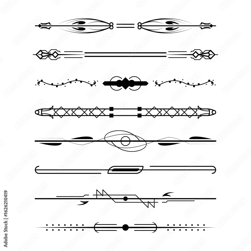 Poster set black simple line collection doodle border elements vector design style sketch isolated illustra