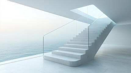 Obraz premium Modern staircase with ocean view