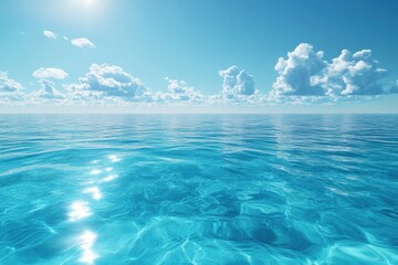 A beautiful summer day where the blue sea reflects the clouds and sunlight, creating a calm seascape.