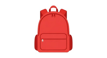 A red backpack with a front pocket and two zippers on the top isolated on a white background