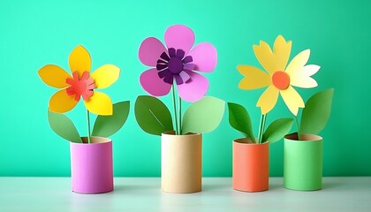  Toilet paper roll craft tutorial for making spring flower toy recycle art project for kids and kindergarteners