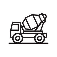 Concrete Mixer Truck Icon, Construction Vehicle Outline Symbol