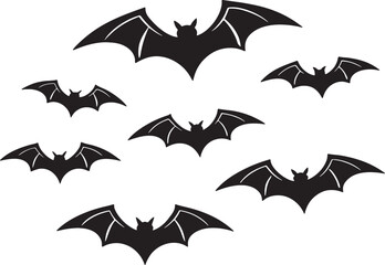 Obraz premium Group of Black Bat Silhouettes Flying bats flying bat
