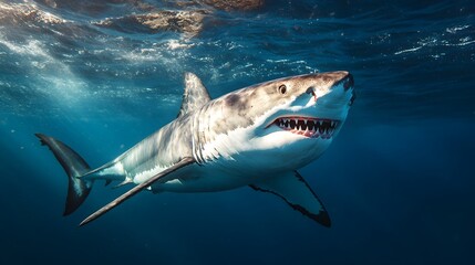 Naklejka premium Great White Shark: Underwater Predator Majesty