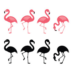 Pink and black silhouette flamingos.