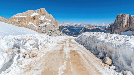 Snowy mountain pass road