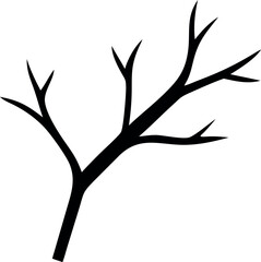 Tree silhouette vector illustration with bare branches and a single bird against a spring sky