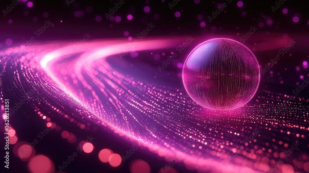 Poster abstract sphere with glowing particle stream background