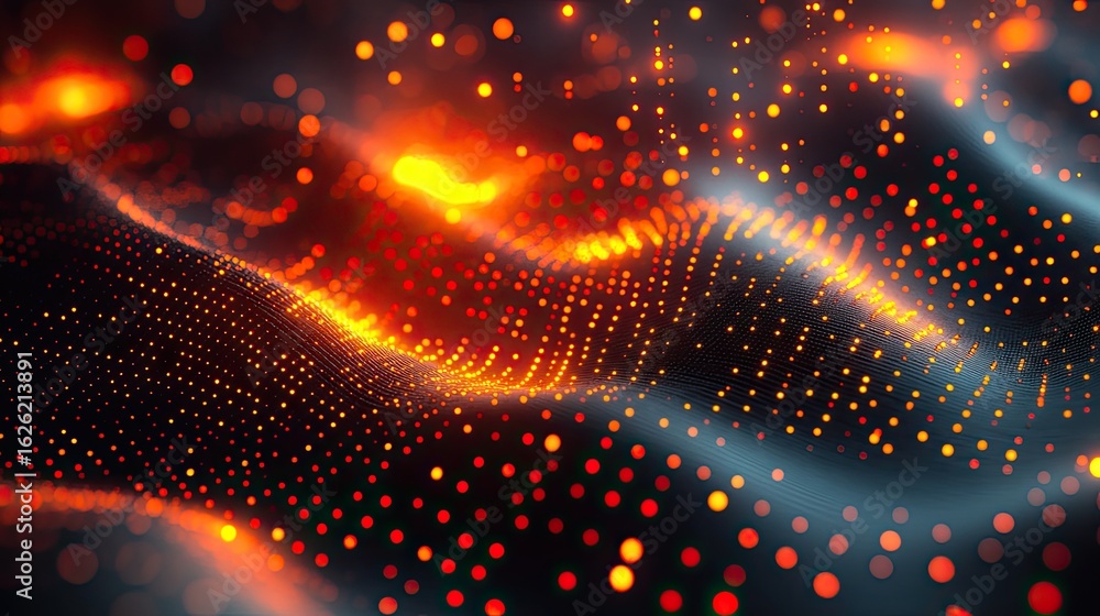 Poster abstract background with glowing dots and wave pattern