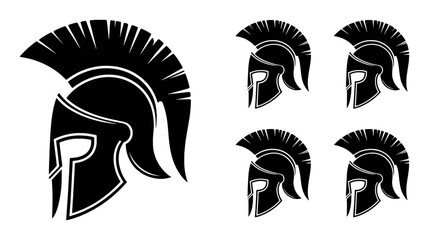 Ancient warrior helmets black graphic design set spartan greek