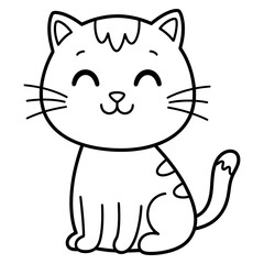 Cute cartoon cat illustration smiling happily with simple lines