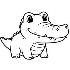 Cute Cartoon Alligator Smiling with Big Eyes in Black and White