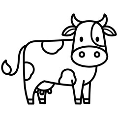 Simple Black and White Cartoon Illustration of a Spotted Cow