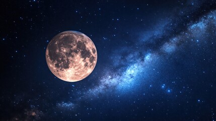 Obraz premium Pink moon, milky way, night sky