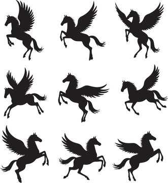 black silhouettes of sky horese