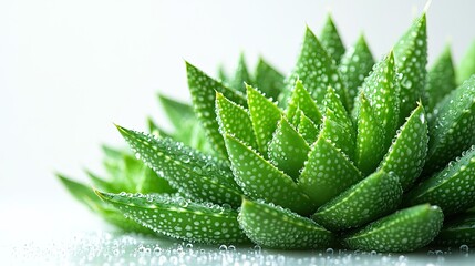 Fototapeta premium Fresh Aloe Vera Plant with Water Droplets