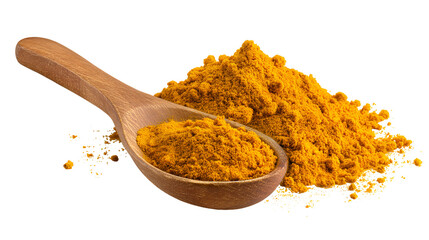 Turmeric powder in wooden spoon spice cooking ingredient