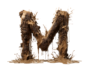 Mud letter M splash design brown textured font