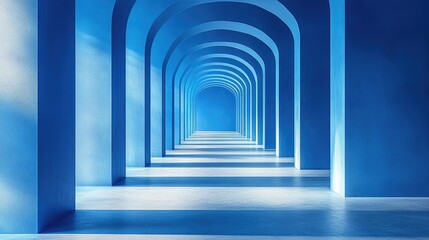 Fototapeta premium Blue Arches Hallway: Minimalist Architecture Interior