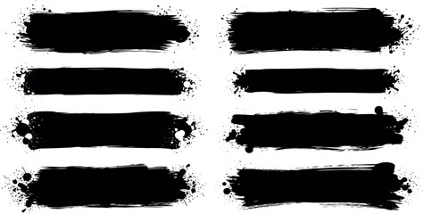 "Grunge Brush Stroke Banners Vector Set – Ink Stencil Lines, Dirty Paint Splashes, Drips, Blots, Rectangular Text Frames, Grungy Callout Elements, Abstract Grunge Borders"
