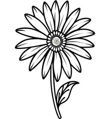 A single white daisy blossom with leaves is isolated on a black background, creating a beautiful floral vector illustration