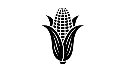 Stylized White Corn on Cob Illustration, Minimalist Black Background, Agriculture Graphic Design Element, Simple Elegant Vector Art, Food Icon, Harvest Symbol