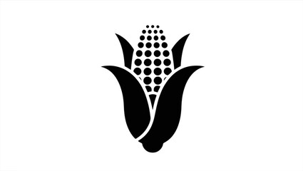 Stylized White Corn on Cob Icon; Minimalist Black Background; Agricultural Graphic Design Element; Simple, Elegant, and Modern Vector Illustration.