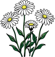 A seamless floral pattern with delicate bouquets of daisies and camomiles blooming in the summer sun