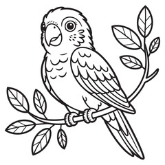 Parrot on Branch &ndash; Tropical Bird Line Art Coloring Page
