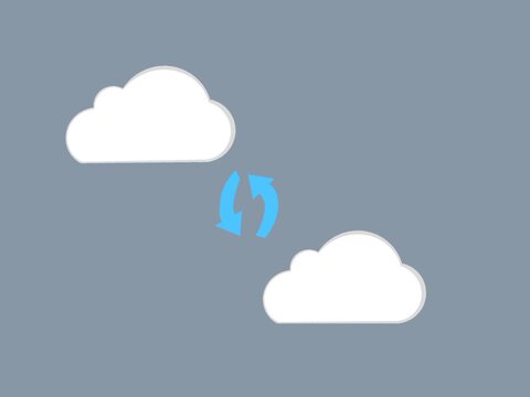 Data transfer animation between cloud storages. File copy process with rotating arrows. Looping file duplication concept. cloud computing concept
