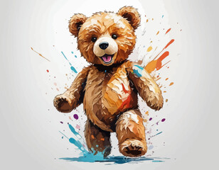 The bear is a warm brown and tan color, and it is depicted with a wide, happy, open-mouthed smile.