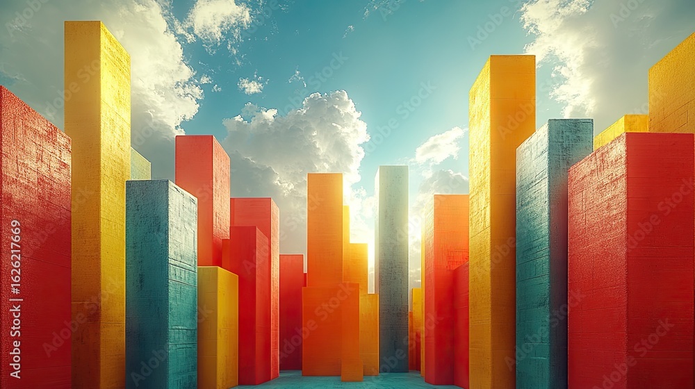 Poster abstract cityscape of colorful rectangular blocks