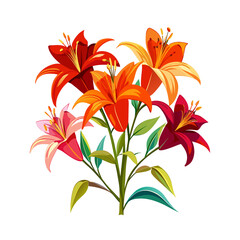 Floral vector illustration of a pink lily bouquet with leaves, perfect for a spring or summer decorative wallpaper design
