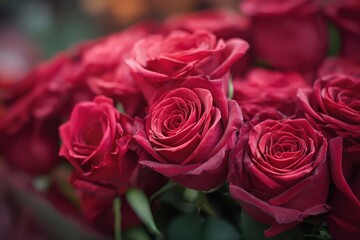 Fototapeta premium Close Up Of Deep Red Roses Bouquet