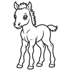 Cute Baby Horse Standing – Farm Animal Line Art Coloring Page
