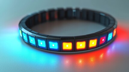 Sleek, glowing bracelet with colorful LEDs
