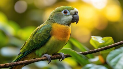 Golden-Capped Parakeet Perched on Branch