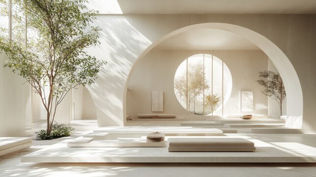 Interior design of spacious meditation room with natural light - Powered by Adobe