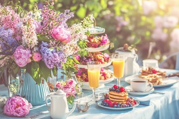Garden Breakfast in Summer Morning