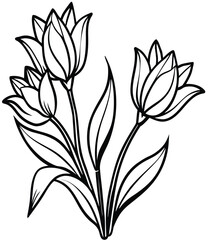 Black and white vector illustration set of flowers with floral pattern and decorative nature elements