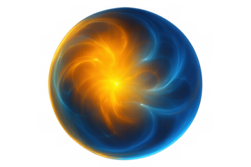 Swirling plasma with orange and blue colors creating a mesmerizing energy ball effect on transparent background