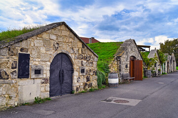 Stone wine cellar in Purbach, Burgenland,Austria,autumn season