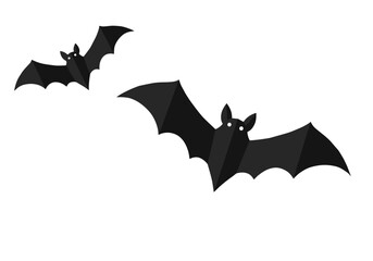 Two black bats flying in a minimalistic flat style  