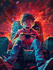 Overwhelmed gamer in a racing-style game