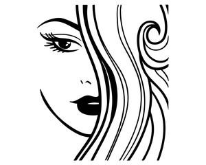 Elegant woman s face with flowing hair silhouette